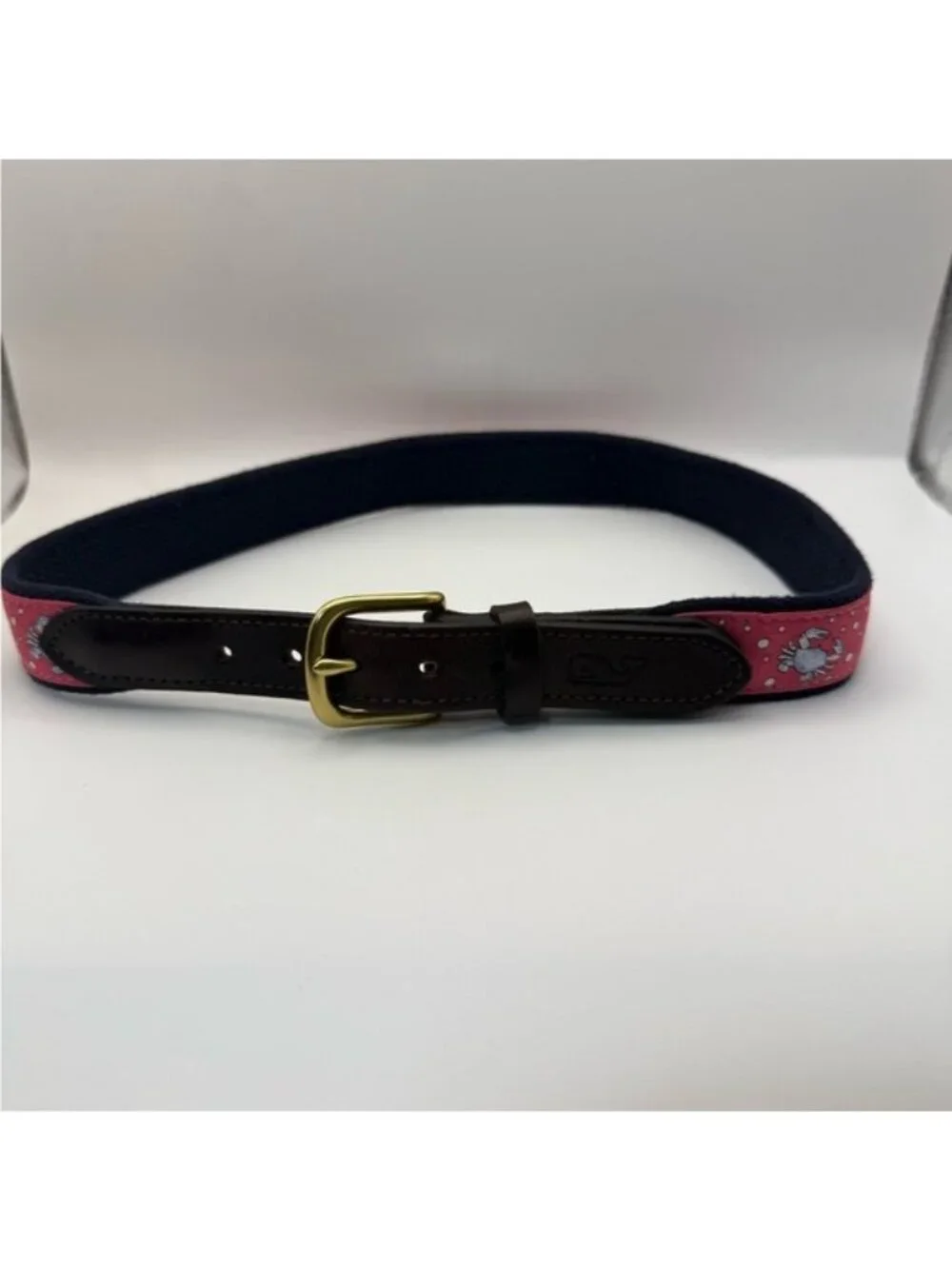 Vineyard Vines Pink Crab Print Canvas Leather Belt Size 28 Preppy Coastal